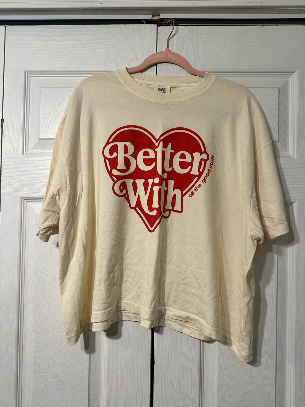 Comfort Colors Cream Tee with Red Heart Graphic